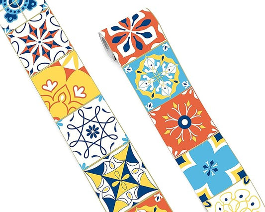 FLFK Wall Border Tile Stickers Peel and Stick Wallpaper Border for Kitchen Backsplash Bathroom Shower Room,4"x240"