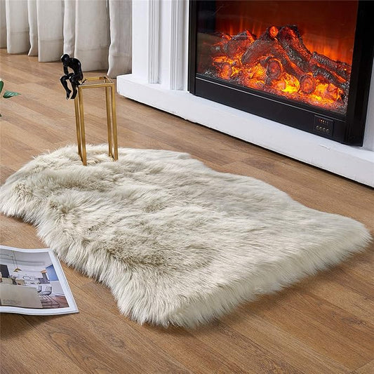 EasyJoy Ultra Soft Fluffy Shaggy Area Rug Faux Fur Rug Chair Cover Seat Pad Fuzzy Area Rug for Bedroom Floor Sofa Living Room (2 x 3 ft Sheepskin, Beige)