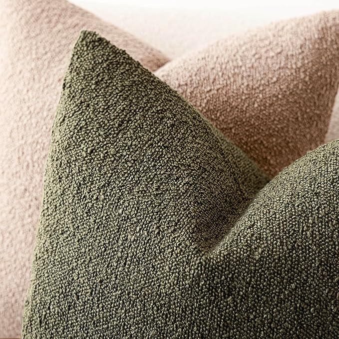 Foindtower Decorative Textured Boucle Throw Pillow Covers Accent Solid Pillow Cases Neutral Soft Cozy Couch Cushion Case for Chair Sofa Bedroom Living Room Home Decor 20x20 Inch,1PC,Moss Green