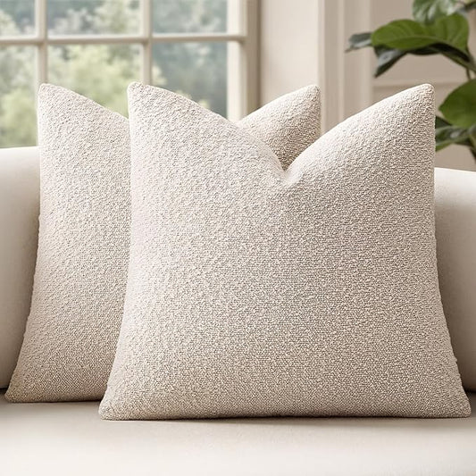 MIULEE 24x24 Christmas Decorative Euro Sham Throw Pillows for Bed Set of 2 Textured Boucle Neutral Winter Throw Pillow Covers Natural Beige Accent Solid Couch Pillowcase Sofa Livingroom Home Decor