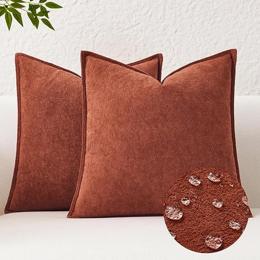 Kevin Textile Fall Waterproof Decorative Pillow Covers Burnt Brick 16x16 Inch Pack of 2 Soft Boucle Textured Throw Pillowcases Elegant Accent Pillows for Couch Sofa Chair Bed Home Decor Indoor Outdoor