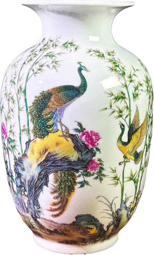 MTME Porcelain Figurines, Jingdezhen Decorative Flower vase, Melon Sr. Home Decor, Wedding Gifts, Aesthetic Sculpture Home décor (Peacock in Love)
