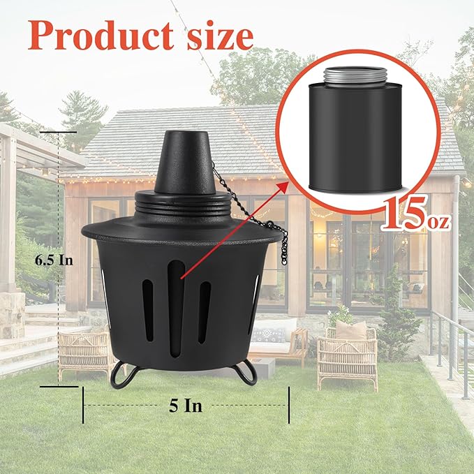 4 Pack Citronella Table Top Torches, 15oz Mini Fire Pit Tabletop Torch for Outside, Metal Tabletop Flame Torch Includes Long Lasting Wick and Snuffer for Yard, Patio, Deck, Garden, Party