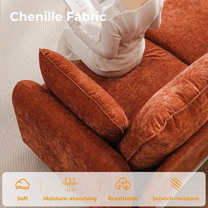 73'' Loveseat Sofa with Seats Storage, Modular Sectional Sofa with Deep Seat,Oversized Comfy Love Seat with 7.8'' Cushion,Couch for Living Room,Bedroom,Chenille,Orange