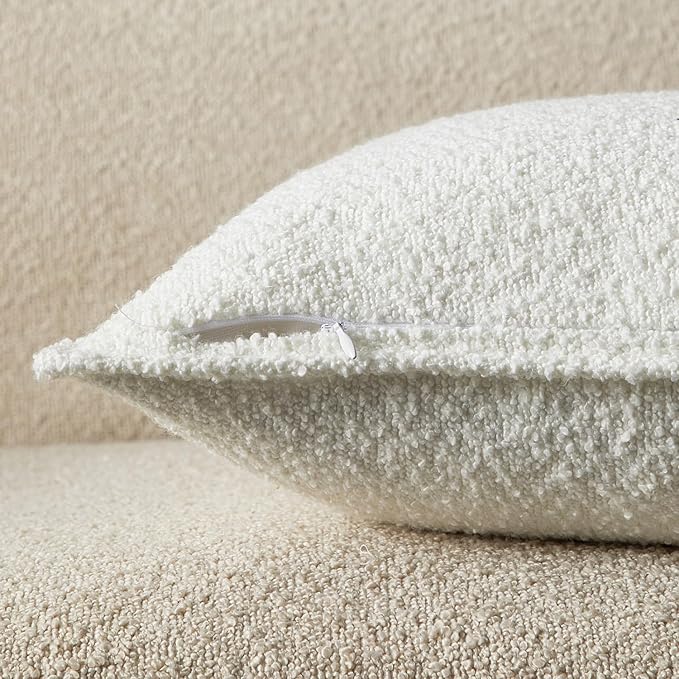 JUSPURBET White Decorative Pillow Covers 16x24 Set of 2 Throw Pillow Covers for Couch Sofa Bed Cozy Boucle Textured Lumbar Cushion Covers Cases with Hidden Zipper for Living Room Home Decor