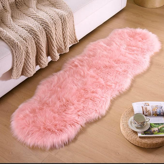 Faux Fur Rug Runner 2x6 ft Pink - Machine Washable Super Soft Plush Shaggy Fluffy Area Carpet,Sheepskin Rug Fuzzy Floor Mat for Bedroom, Sofa,Living Room, Bedside, Nursery & Kids Room