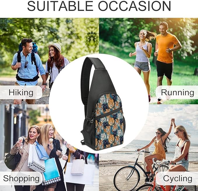 SWEET TANG Cool Sling Backpack Tiger Panther Leopard Lion, Lightweight Sling Shoulder Bag, Outdoor Chest Crossbody Bike Gym Runner Daypack with Adjustable Strap for Men Women