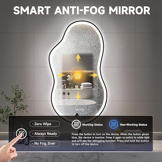 Hasipu Irregular Bathroom Mirror with Lights - 25"x45" LED Asymmetrical Wall Mirror, Abstract Modern Lighted Vanity Mirror for Wall, Anit-Fog, Dimmable, Memory, Vertical/Horizontal (Black