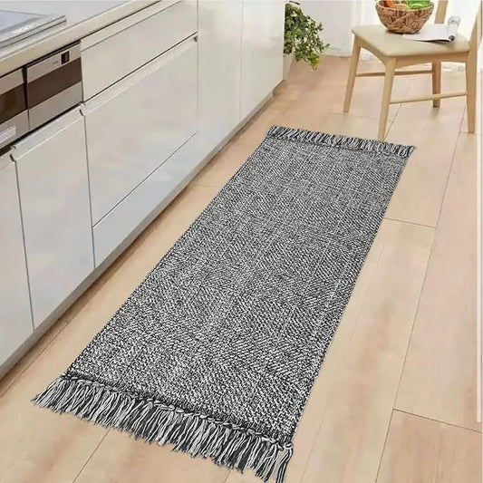 Collive Kitchen Runner Rug, 2' x 4.3' Hand-Woven Reversible Washable Rugs, Grey Cotton Modern Farmhouse Bathroom Mat Hallway Carpet for Foyer Bedroom Entry Back Door Decor