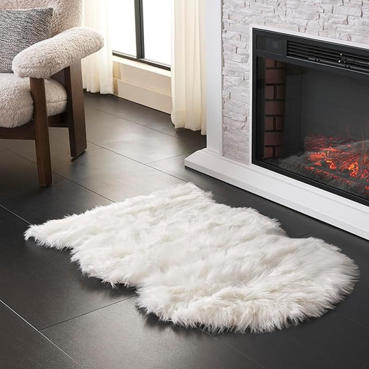 SAFAVIEH Faux Sheep Skin Collection 2' x 3' Ivory FSS115A Silken Glam 2.35-inch Thick Accent Rug