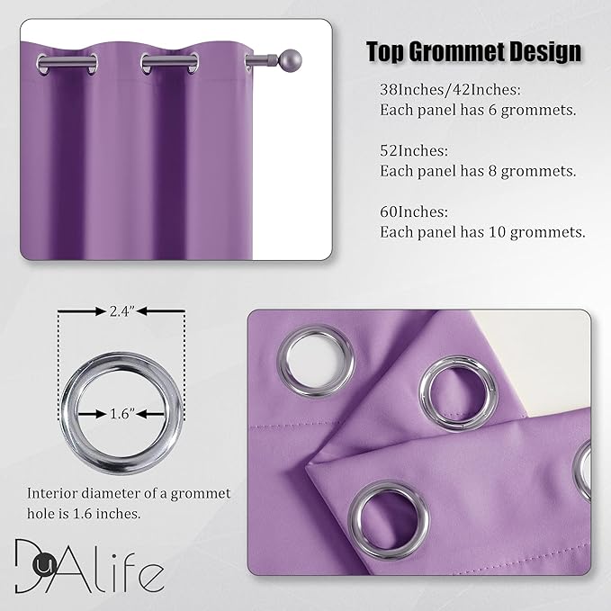 DUALIFE Amethyst Orchid Purple Blackout Curtain Panels/Drapes for Living Room 96 inch Length Solid Energy Efficient Room Darkening Bedroom Curtains Thermal Insulated Grommet Top 42x96 inch