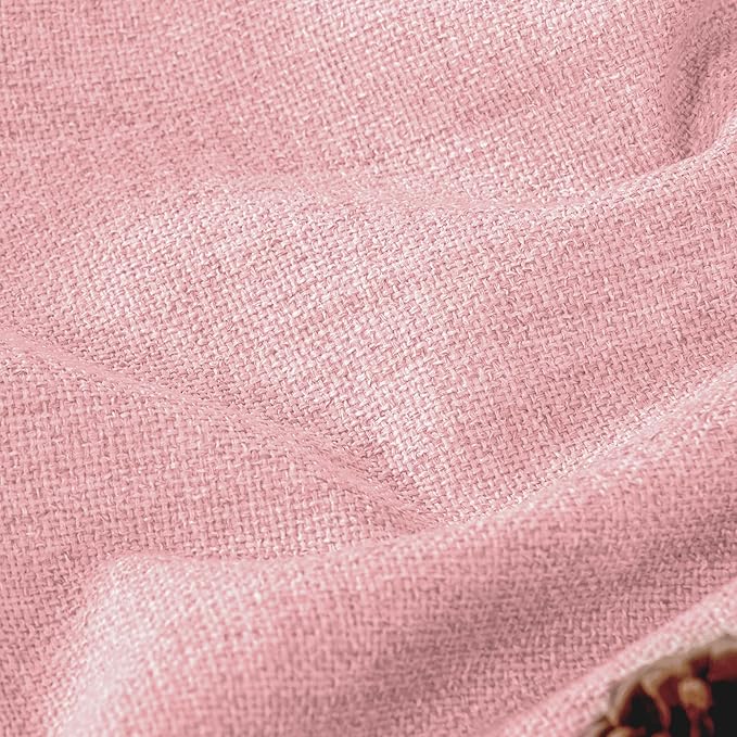 Lajode Baby Pink Linen Blackout Curtains for Girls Bedroom 84 Inch Length 2 Panels, Thermal Insulated Full Room Darkening Noise Reducing Privacy Grommet Window Curtains for Nursery, Each 52 Inch Wide