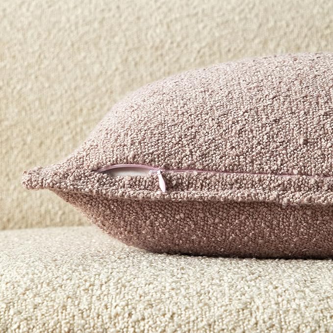JUSPURBET Pink Decorative Pillow Covers Set of 2 Throw Pillow Covers for Couch Sofa Bed Cozy Boucle Textured Cushion Covers Cases with Hidden Zipper for Living Room Home Decor 16x16