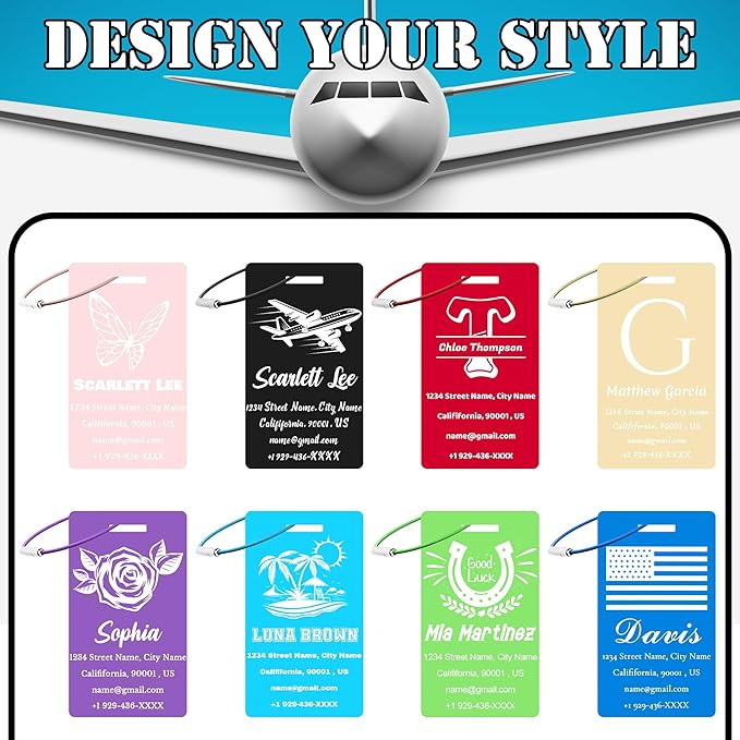 4 PCS Personalized Luggage Tags for Suitcases, Custom Aluminum Luggage Tags for Bags and Backpacks, Waterproof & Heavy Duty Personalized Metal Name Tags for Travel (Green)