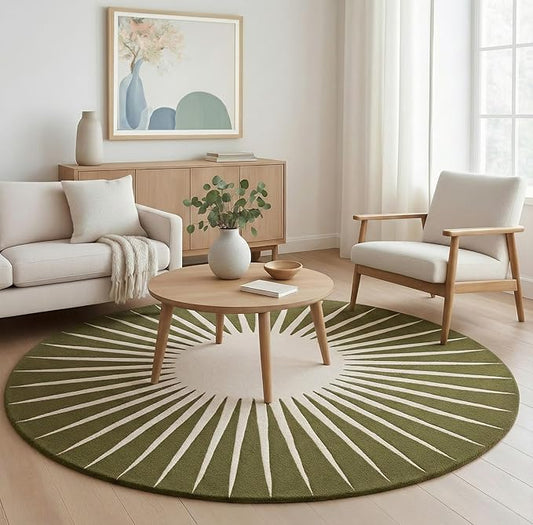 Modern Round Area Rug – Hand-Tufted with 100% NZ Wool, Thick & Soft Circular Carpet for Living Room, Bedroom & Dining Room Decor (Moss Green, 6' Round)