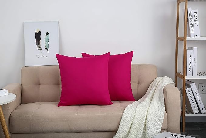 TangDepot Cotton Solid Throw Pillow Covers, 12" x 12" , Brilliant Rose, 1 Count (Pack of 1)