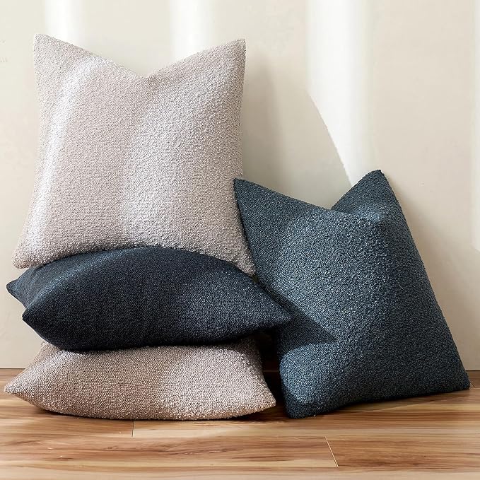 MIULEE 22x22 Inch Decorative Euro Sham Throw Pillows for Bed Set of 2 Textured Boucle Neutral Winter Throw Pillow Covers Dark Blue Accent Solid Euro Couch Pillowcases Sofa Livingroom Home Decor