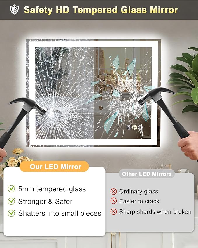 24"x 30" LED Mirror for Bathroom, Front and Backlit Controlled Separately LED Vanity Mirror with Lights, Lighted Mirrors for Bathroom Wall, Tempered Glass, Stepless Dimmable, Anti Fog, Memory(ETL)