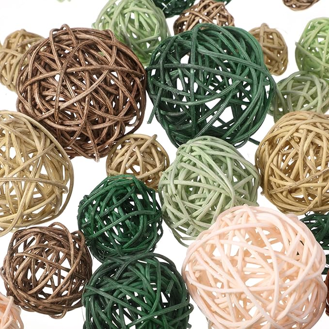 Patelai 36 Pcs Wicker Rattan Balls Decorative Balls for Vase Centerpiece Bowls Orbs Filler for Home Decor,4 Sizes