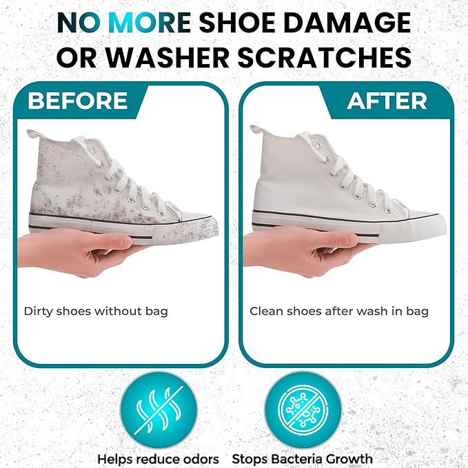 XXL Shoe Washing Machine Bag - 2 Pcs Set - 360° Resuable Shoe Bag for Washing Machine and Dryer - Wrap Shoe Washing Bag for Sneakers, Boots & Delicate Footwear (Grey)