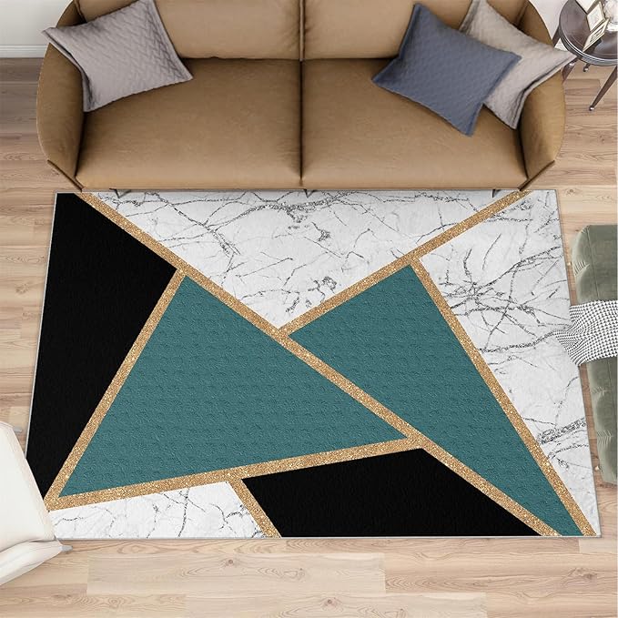 Geometric Marble Rugs for Living Room Abstract Marble Area Rug Light Luxury Geometric Patchwork Carpet Mid-Century Simple Rug for Hardwood Floors Office 2x3ft
