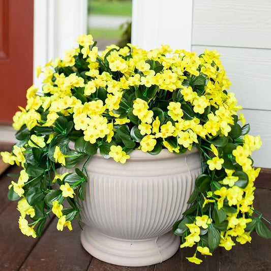 Artificial Faux Hanging Plants Flowers for Outdoor Winter Christmas Decor, 2 PCS Fake Silk Yellow Daisy Long Vines Orchid UV Resistant Realistic Mums for Outside Home Porch Patio Balcony Planter