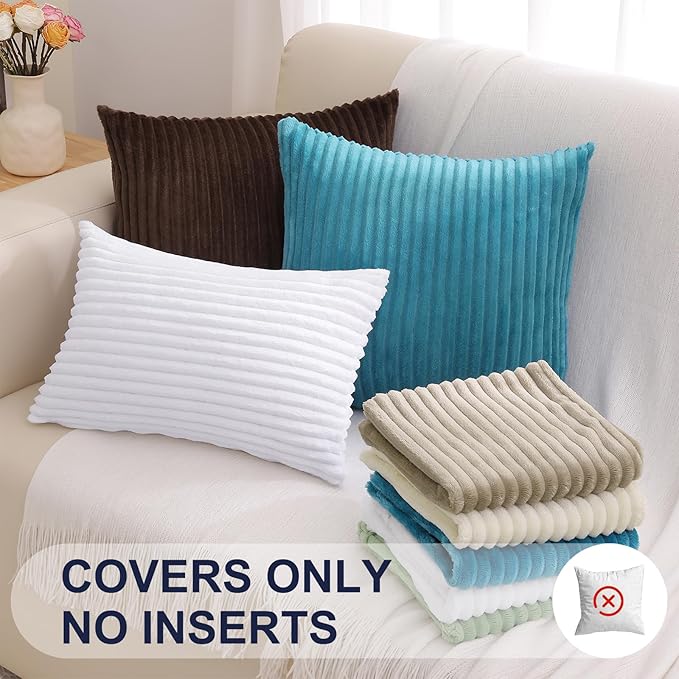 Simmore Decorative Spring Euro Sham Throw Pillow Covers 26x26 Set of 2, Soft Natural Plush Flannel Double-Sided Fluffy Couch Pillow Covers for Sofa Living Room, Brown