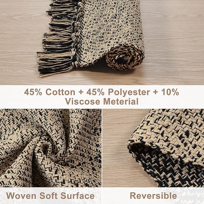 Collive Long Runner Rugs for Hallway 2.6x10, Washable Bathroom Rug Runners Indoor Entryway Rug, Natural/Black Braided Woven Kitchen Runner Carpet for Bedroom Laundry Doorway Indoor Dacor