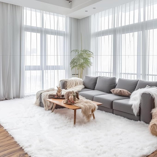 Super Area Rugs Ultra Soft & Fluffy Faux Sheepskin Rug, White 8 x 10 Feet Carpet for Bedroom Living Room