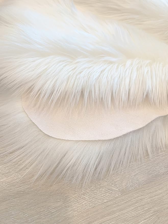 LAMBZY Faux Sheepskin Super Soft Hypoallergenic Silky Shag Rug for Living Room, Kids Room, Sofa (Triple Side by Side 3'x6', White)