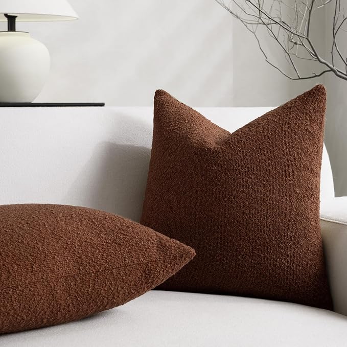 Fall Decorative Throw Pillow Covers 20 x 20 Inch, Set of 2, Thanksgiving Autumn Harvest Decor Boucle Cushion Pillow Cover for Couch Bedroom Sofa Living Room, Burnt Orange