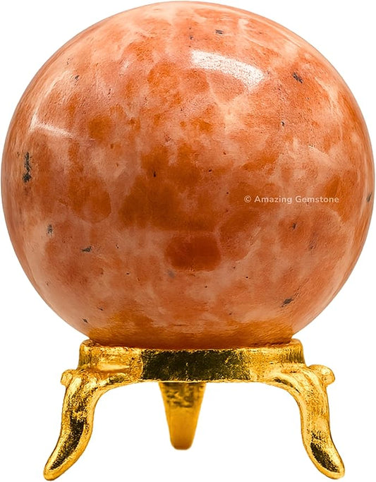 Amazing Gemstone Sunstone Crystal Ball with Stand - 1.5 Inches Crystal Sphere Meditation Balls for Witchcraft and Decorative Balls