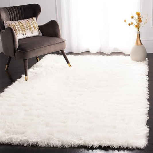SAFAVIEH Faux Sheep Skin Collection Area Rug - 6' x 9', Ivory, Silken Glam Design, Non-Shedding & Easy Care, 2.35-inch Thick Ideal for High Traffic Areas in Living Room, Bedroom (FSS235A)