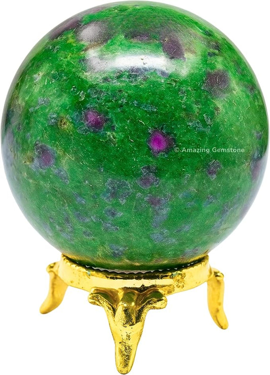 Amazing Gemstone Ruby Zoisite Crystal Ball with Stand - 1.5 Inches Crystal Sphere Meditation Balls for Witchcraft and Decorative Balls