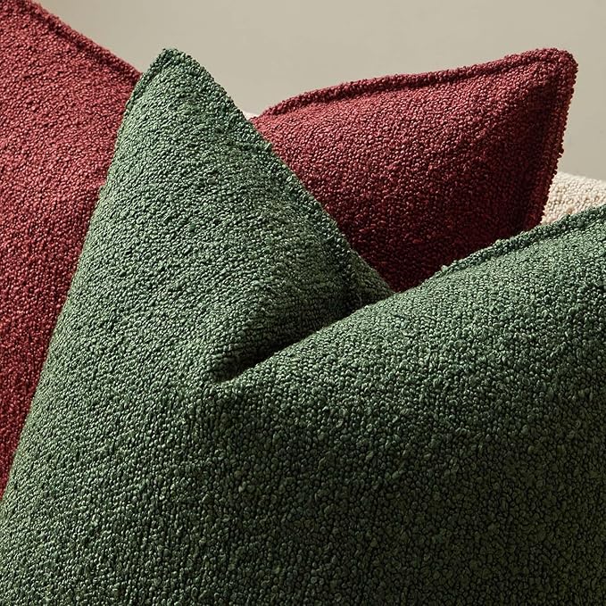 JUSPURBET Green Decorative Pillow Covers 16x24 Set of 2 Throw Pillow Covers for Couch Sofa Bed Cozy Boucle Textured Lumbar Cushion Covers Cases with Hidden Zipper for Living Room Home Decor