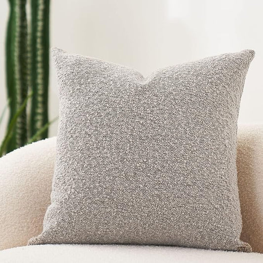 DOMVITUS Luxury Decorative Throw Pillow Cover 18 x 18 Inch Textured Boucle Square Sofa Couch Pillow for Living Room Woven Accent Cushion Case, 1PC, Sand Grey