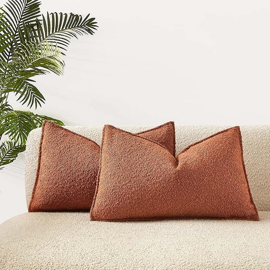 JUSPURBET Rust Decorative Pillow Covers 16x24 Set of 2 Throw Pillow Covers for Couch Sofa Bed Cozy Boucle Textured Lumbar Cushion Covers Cases with Hidden Zipper for Living Room Home Decor