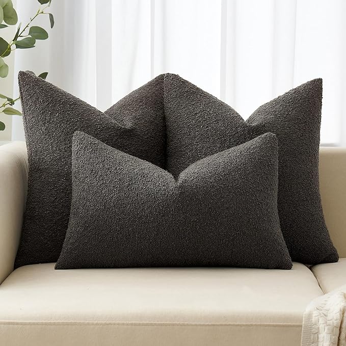 MIULEE 12x20 Inch Decorative Lumbar Throw Pillows for Bed Set of 2 Textured Boucle Neutral Winter Throw Pillow Covers Dark Coffee Accent Solid Pillowcases Sofa Livingroom Home Decor