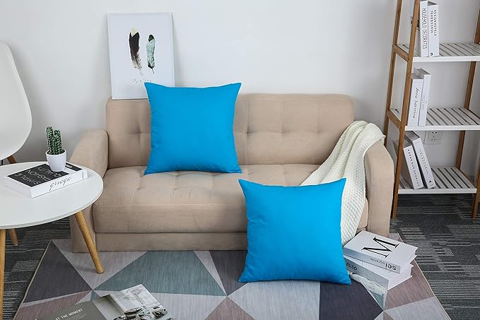 TangDepot Handmade Decorative Solid 100% Cotton Canvas Throw Pillow Covers/Pillow Shams, (12"x12", Pacific Blue)