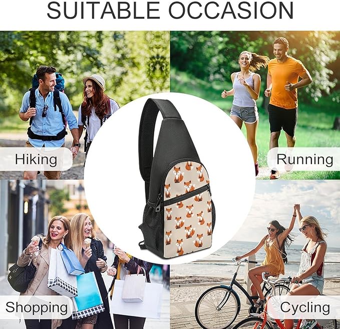 SWEET TANG Casual Sling Backpack for Women Chest Shoulder Crossbody Backpack, Gym Funny Sack, Satchel Travel Bag Outdoor Hiking Daypack Fox Art