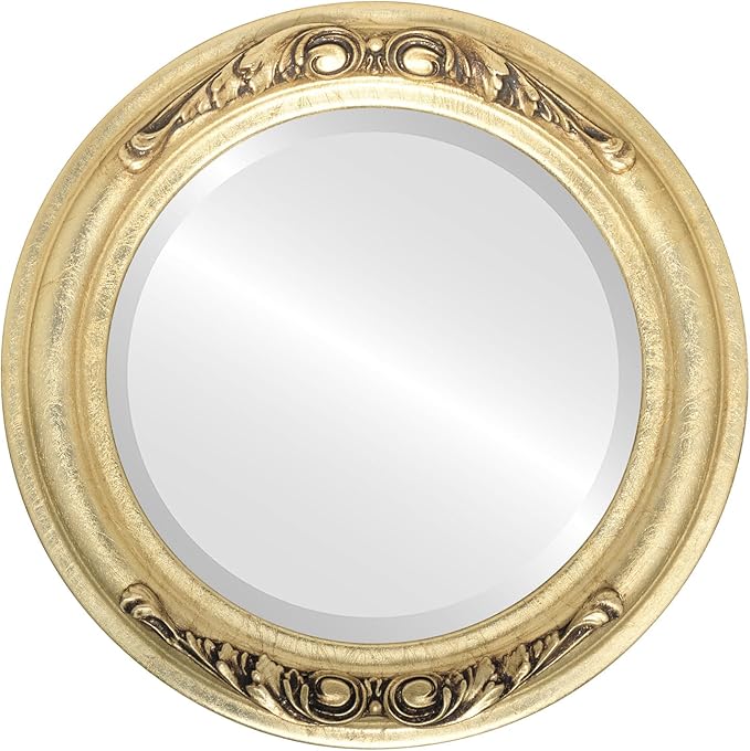 OVALCREST Round Beveled Wall Mirror for Home Decor - Florence Style - Gold Leaf - 34x34 Outside Dimensions
