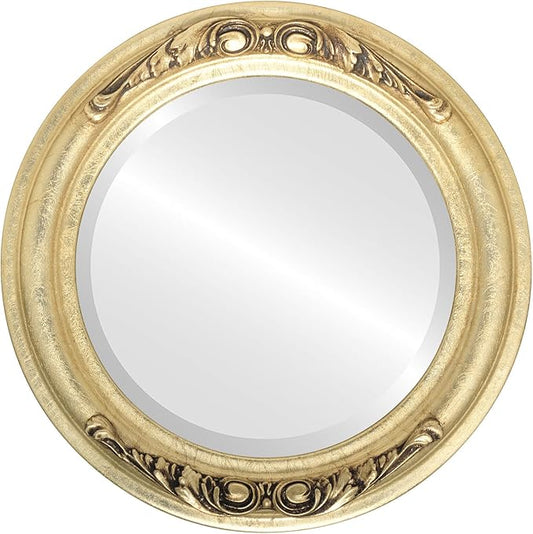 OVALCREST Round Beveled Wall Mirror for Home Decor - Florence Style - Gold Leaf - 34x34 Outside Dimensions
