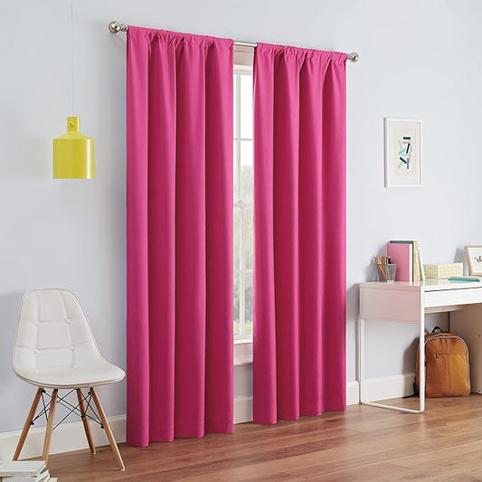 ECLIPSE Kendall Modern Blackout Thermal Rod Pocket Window Curtain for Bedroom or Living Room (1 Panel), 42" x 84", Raspberry