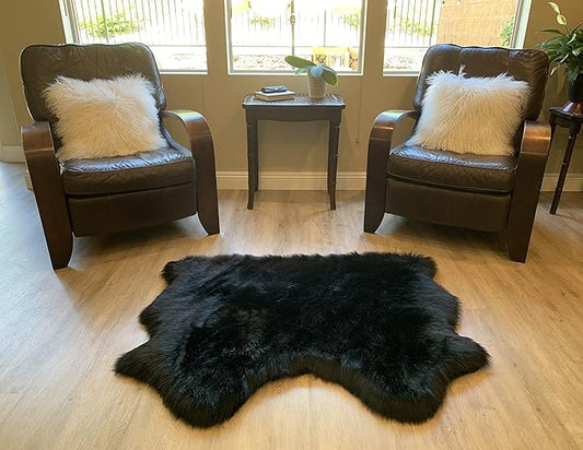 LAMBZY Faux Sheepskin Super Soft Hypoallergenic Silky Shag Rug for Living Room, Kids Room, Sofa (Double Side by Side 3'x4, Black)