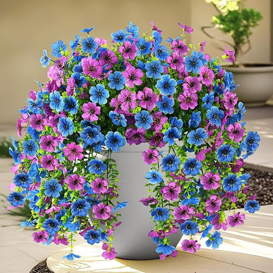 INQCMY 2Pcs Artificial Fake Hanging Flowers for Outdoors UV Resistant Artificial Plants for Spring Summer Decor Look Real Faux Flowers for Outside Home Planter Porch Patio Decor