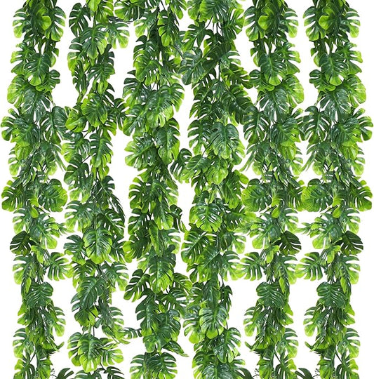 Dolicer 6Pcs Artificial Vines Greenery Garland, 5.6Ft Fake Hanging Greenery Plants Monstera Leaf Vines Tropical Palm Leaves Garland for Home Garden Porch Patio Hawaiian Party Indoor Outdoor Decor