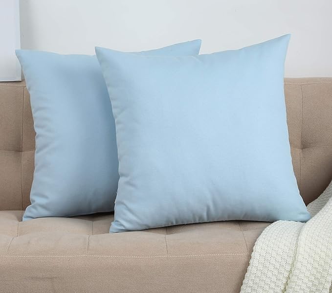 TangDepot Handmade Decorative Solid 100% Cotton Canvas Throw Pillow Covers/Pillow Shams, (14"x14", Light Blue)