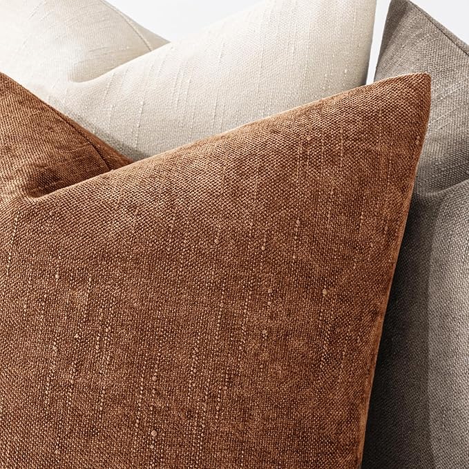 MIULEE Pack of 2 Decorative Throw Pillow Covers Soft Chenille Throw Pillows Solid Neutral Farmhouse Textured Cushion Covers Morden Home Decor for Couch Sofa Bedroom Living Room 18x18 Inch,Dark Brown