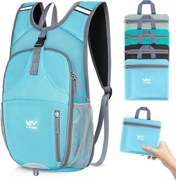 15L Foldable Hiking Backpack,Lightweight Packable Waterproof Machine Washable Daypack with Chest Strap,Small Folding Pack for Travel/Walking for Men&Women-0.52LB Blue
