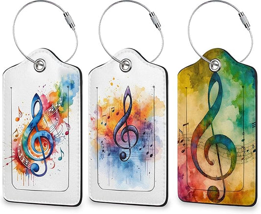 Colorful Note 3 Pack Luggage Tag for Suitcase, Leather Bag Tags with Privacy Cover ID Label and Durable Steel Loop for Cruise Airport Travel